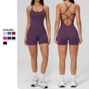 Custom Logo Sleeveless Yoga Jumpsuit For Women | One Piece Bodysuit Scrunch Butt Jumpsuit Gym Wear Bodysuit FLT3091