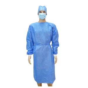 MDR Certified Blue Disposable Nonwoven Breathable Anti-Static Safety Isolation Gown Elastic Cuffs CE Marked for Cleanroom Use