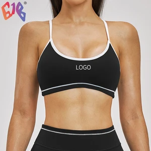 Women Naked Feel Sports Bra Color Block Double Strap Fitness Running Workout Bra