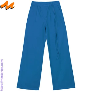 Women's Trousers Loose Fit Casual Drawstring Solid Color Wide Leg Summer Washable Woven Party for Daily Wear 8.4Oz