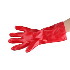 Good Quality Heavy-Duty Red PVC Coated Cotton Fabric Industrial Safety Work Hand Gloves Oil & Chemical Resistant 35cm