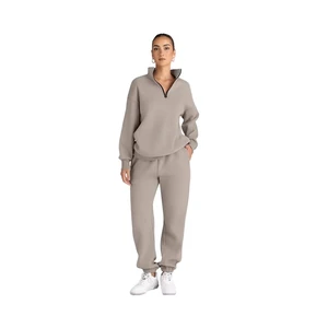 Wholesale Custom OEM/ODM Men Casual Solid Sweat Suit Set Cotton Polyester Lounge Tracksuit with Half Zip Pullover & Baggy Pants