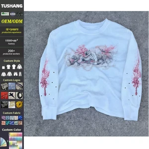 Graphic Thermal Custom Logo Cotton Oversized Digital Printing Rhinestones Waffle Long Sleeve T Shirts