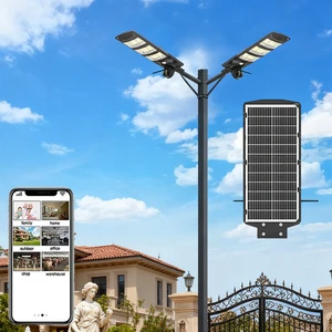 300W Outdoor IP65 4G WIFI Camera Garden Street Deck Solar Security Light with Solar Panels Integrated Street Light