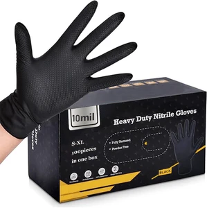 10 Mil Heavy Duty Car Repair Nitrile Diamond Work Gloves Disposable Nitrile Gloves Black Powder Free Diamond Nitrile Gloves