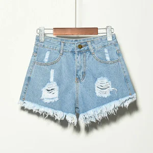 Wholesale Large Size Women's Stretch Ripped Denim Jeans Shorts Breathable Vintage Style Hot Pattern for Summer Plus Girls Ladies