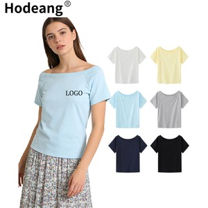 230G Women Off Shoulder T Shirt Cotton Stretch Short Sleeve Casual Top Summer Fashion Custom Print Logo Tee