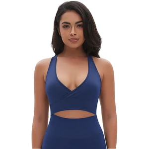 New Seamless Sports Top Solid Color Cross Sexy Back Sports Bra Running Fitness Yoga Wear Women's Bra