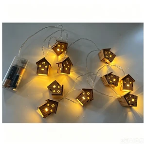 Wood House with White Snow on Top String Lights LED Decorative Lights String Battery Powered
