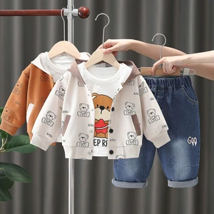 2026 Boy's 1-3 Year Old Autumn/Spring Cartoon Star Bear Hooded Three-Piece Cotton Korean-Style Leisure Suit