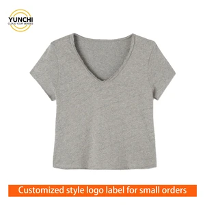 YUNCHI 2512 Plus Size Custom Pure Cotton V-Neck Casual Pure Color High Quality Women's T-Shirt