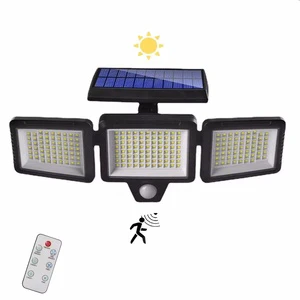 Brightenlux 3 Heads Motion Sensor Lights IP65 Solar 2000LM 210 LED Security Lights with Remote Control Waterproof Wall Lamp