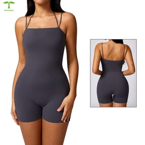 Wholesale Fitness Women Clothing Sport Suit One Piece Sleeveless Body Short Legging Solid Color Gym Jumpsuit