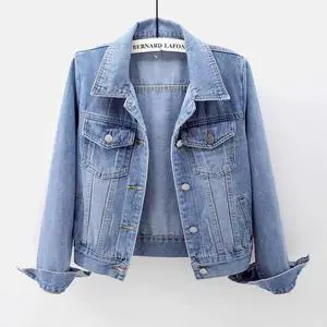 Women's Spring and Autumn New Short Slimming Long Sleeve Solid Color Denim Jacket