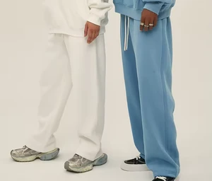 High Quality Cotton 350g Thick Plush Men's Loose Casual Sports Stretch Pants with Loose Relaxed Bottom Opening Blank Waistband