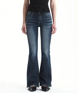 OEM/ODM Fashion Women High Waist Flared Jeans Dark Blue Vintage Bell Bottom Denim Pants Slim Fit Retro Trousers Ladies Slacks