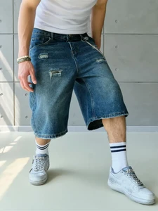 Men's Casual Denim Shorts with Customizable Logo Breathable Light Wash Summer Streetwear Hip Hop Mid Waist Knitted