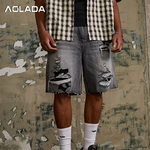 Latest Product - New Design Outdoor Fashionable Letter-printed Shorts, Loose and Comfortable Men's Retro Denim Shorts