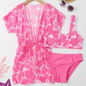 OEKO TEX Kids Swimsuit for Girls 3-Piece Print Bathing Suit ODM Customizable Swimming Wear for Children