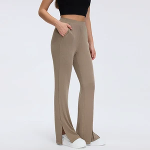 Flared Solid Yoga Pants for Women High-Waisted Bootcut Spandex/Nylon Active Wrinkle-Resistant Breathable Full-Length