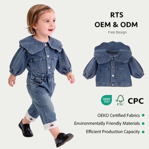Angou Cute Girls' Jean Jacket Spring and Autumn Children's Lotus Leaf Collar Denim Cardigan
