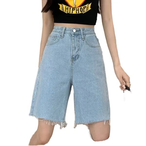 Women's Five-point Casual Denim Shorts Spring and Summer New Loose Trendy Thin High Waist Slim Look Straight Spandex/Cotton