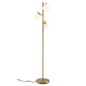 3-Globe Floor Lamp Golden Brass Base E26 LED Soft Warm White Minimalist Design Residential Use With Foot Switch Includes Bulb
