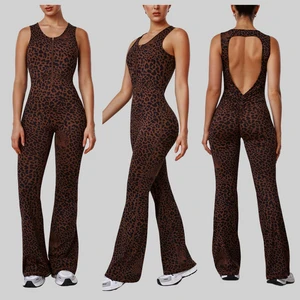 YNSEA Custom One Piece Half Zip Backless Workout Bodysuit Flare Pants Sports Rompers Breathable Gym Fitness Jumpsuits Women Yoga