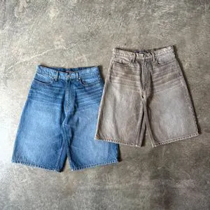 Jorts Manufacturer Custom Logo Embroidery Vintage Men's Denim Shorts Unisex Distressed Oversized Fit Washed Wide Leg Denim Jorts