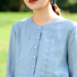 Wholesale Kaori Sweet Style Women's Linen/Cotton Tank Tops O-Neck Bow Collar Eco-Friendly Breathable Casual Wear Hot Sale Big
