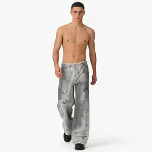 Custom For Men Pants New Denim Fashion Pants Baggy Swag Casual Wide Leg Streetwear Pockets Pants Chain Simple And Versatile