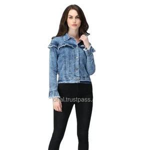 New Stylish Women's Distressed Denim Jean Jackets Fashion Trucker Jackets for Ladies Wholesale and Customized Varsity Jacket