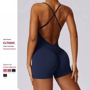 Quick Drying Naked Feeling Gym Yoga Clothes One Piece Casual Running Workout Fitness Wear Tight Backless Women Sports Jumpsuit