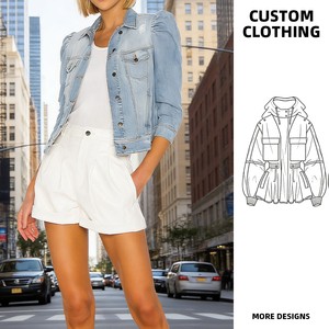 Custom-made Button Puff Sleeve Cropped Denim Jacket Light Wash Short Jean Women Casual Spring Summer Autumn Vintage Eco-Friendly