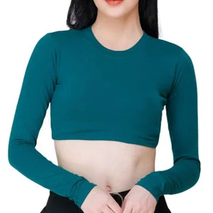 Wholesale High Quality Customizable Breathable Lightweight Spandex/Nylon Full Sleeve Front Logo Quick Dry Women Yoga Tops OEM