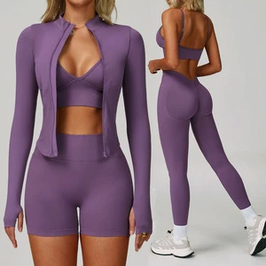 Custom Logo Seamless GYM Yoga Fitness Sport Wear Long Sleeve Zipper Jacket Butt Lift Deep V Women Yoga Leggings Pants Yoga Sets