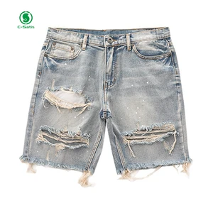 Men's Denim Shorts Cotton Fifth Pants Ripped Jeans High Street Old School Breathable Shorts Can Be Customized