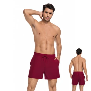 In-Stock Tan Through Men's Beach Short SwimWear 1-Piece Cherry Red Color Swim Trunks Say Goodbye Tan Line