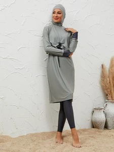 Muslim Women Modest Swimwear Burkini Set Long Sleeve Full Cover Islamic Swimsuit with Hijab