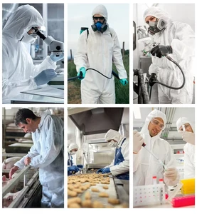 High Quality PP 28gsm 35gsm Disposable Anti-Static Safety Dustproof Coverall PPE for Farm Construction Cleanroom Use