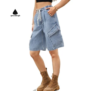 Customize Women's Quality Short Drawstring Denim Shorts High Waist Casual Street Button Summer Fashion Jean Shorts Feminino