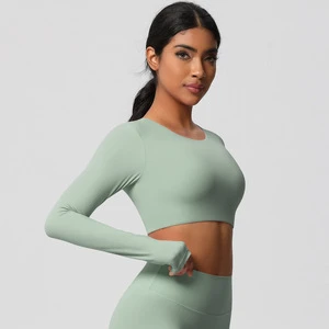 Custom Logo Good Quality Women Yoga Top Fitness Running High Sports Long Sleeve Fitness Workout Yoga Top