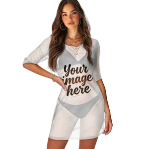 Beach Vacation Wear Beach Cover-ups for Women Print on Demand Breathable and Comfortable Custom Made Short Sleeve Beach Dress