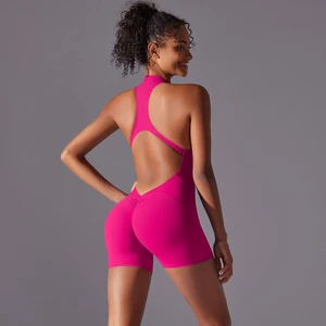 Custom Yoga Fitness Jumpsuit High-Intensity Breathable Sweat-Wicking Off-the-Shoulder Halter Strap Sports Bodysuit Solid Color