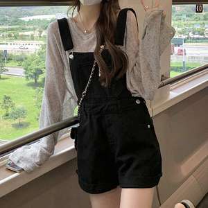 Women Salopette Jean Short Jumpsuit Plain Adjustable Strap Denim Overalls Shortalls Women'S Denim Jeans Overalls