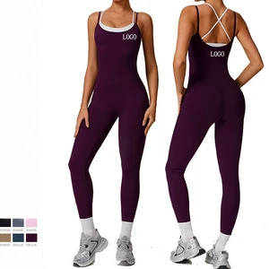 European American Sports Jumpsuit Solid Pattern Backless Outdoor Fitness One-Piece Yoga Suit Contrasting Breathable Drawstring