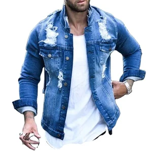 Spring and Autumn New Print Trend Hip Hop Casual Mens Jean Sets Denim Jean Jackets Full Sleeve Rough Ribbed Style