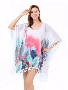 Tropical Plant Print Beach Cover-Up Chiffon Bikini Cover-Up Vacation Beach Sun Protection Clothing Cross-Border