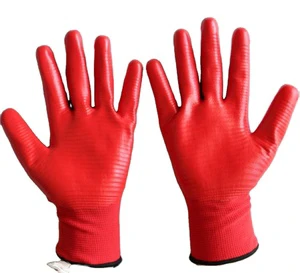 SUNCEND Wholesale U3 Liner Red Anti-slip 13 Gauge Nitrile Palm Coated Abrasion Resistant Safety Work Gloves