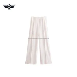 Premium Women's High Waist Elastic Waist Wide Leg Pants | Breathable Regular Fit Vintage 100% Polyester Full Length | Casual